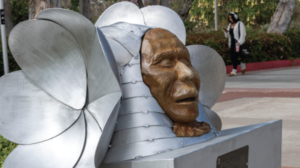 "Stargazer," the first sculpture of San Diego State University's Living Land Acknowledgment project, located near the Koester Memorial Sundial in front of Hepner Hall.
